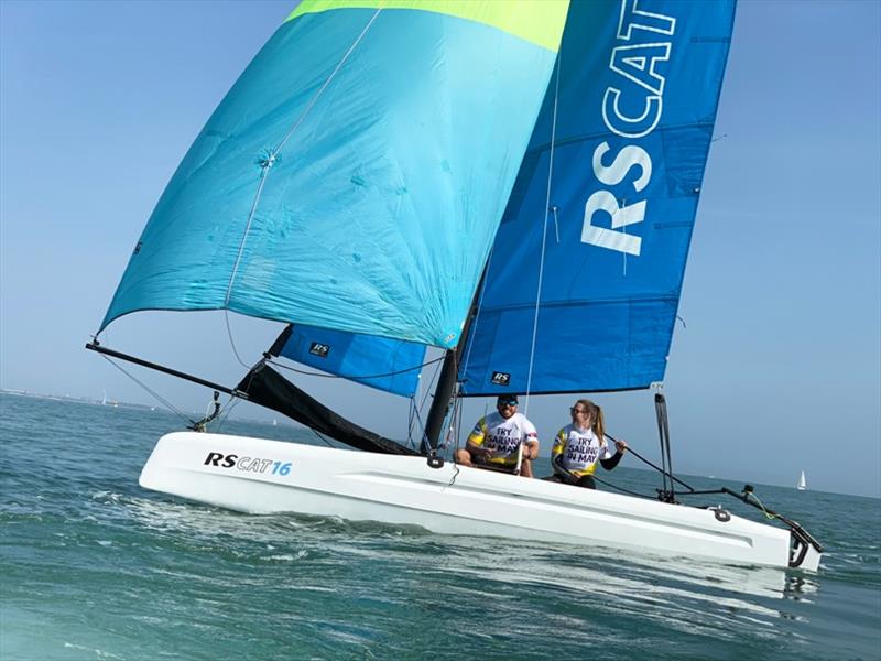 Swimming strongman Ross Edgley tries sailing with RYA Push the Boat Out photo copyright RYA taken at Royal Yachting Association and featuring the RS CAT16 class