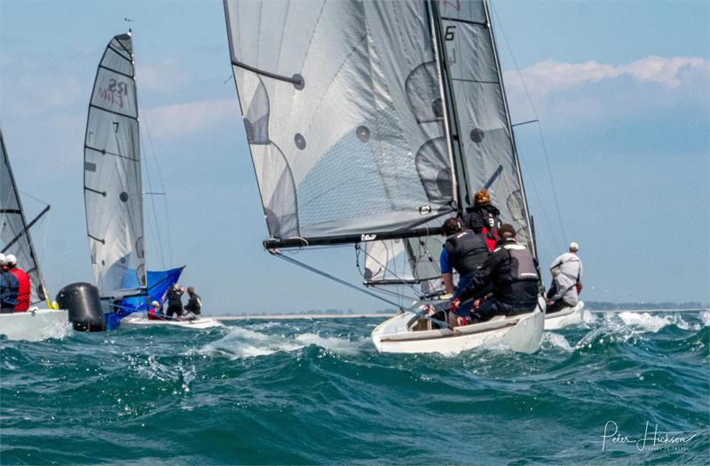 RS Elites hoist their kites rounding the windward mark photo copyright Peter Hickson taken at Hayling Island Sailing Club and featuring the RS Elite class