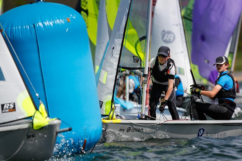 Pierce Harris and Alfie Cogger on day 2 of the RYA Eric Twiname Championships photo copyright Paul Wyeth / RYA taken at Rutland Sailing Club and featuring the RS Feva class