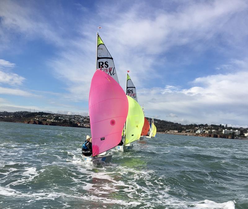 RS Feva South West Open Training at Torbay photo copyright Claire Burns taken at Royal Torbay Yacht Club and featuring the RS Feva class