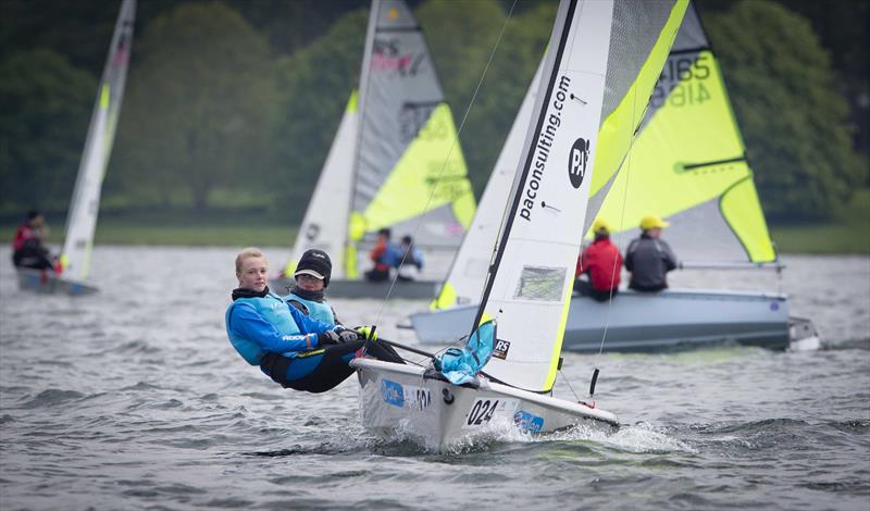 Feva pair Alice Davis and Olivia Bracey-Davis on day 2 of the RYA Eric Twiname Championships photo copyright Dan Towers / onEdition / RYA taken at Rutland Sailing Club and featuring the RS Feva class