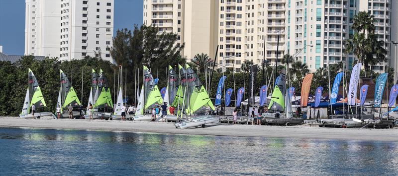 Lined up on the beach during the RS Feva Worlds in Florida photo copyright RS Feva Class Association taken at Clearwater Community Sailing Center and featuring the RS Feva class