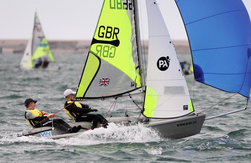 Tom Storey and Rupert Jameson win the PA Consulting RS Feva Europeans day 5 at the WPNSA photo copyright Mark Jardine / YachtsandYachting.com taken at Weymouth & Portland Sailing Academy and featuring the RS Feva class