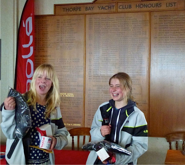 Anna Prescott and Jess Eales win the Bollé RS Feva GP at Thorpe Bay photo copyright Linzi Swindon taken at Thorpe Bay Yacht Club and featuring the RS Feva class