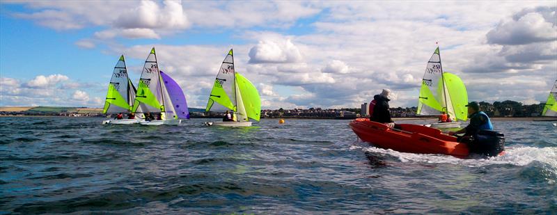 Focusing on kite work during the morning training session of the Scottish RS Feva Series photo copyright Max Blinkhorn taken at Portobello Sailing & Kayaking Club and featuring the RS Feva class