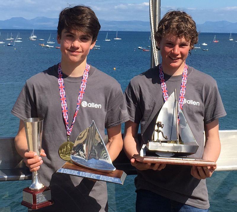 (L-R) Joey Taylor and Terry Hacker (Backwater SC) win the Tokio Marine HCC UK RS Feva Nationals 2019 photo copyright Christine Brown taken at South Caernarvonshire Yacht Club and featuring the RS Feva class