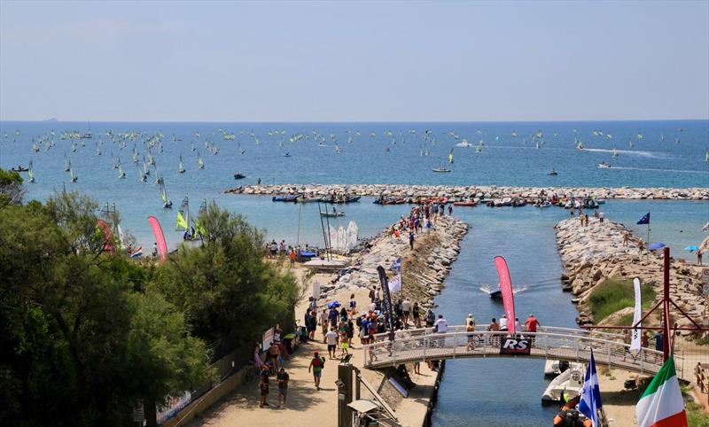 Day 1 of the RS Feva World Championships in Follonica photo copyright Elena Giolai / Fraglia Vela Riva taken at Gruppo Vela L.N.I. Follonica and featuring the RS Feva class