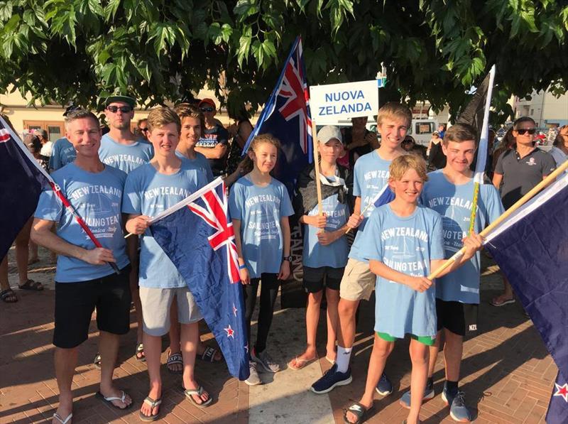 New Zealand team at the Opening Ceremony - 2019 RS Feva World Championships, Follonica Bay, Italy - photo © Elena Giolai / Fraglia Vela Riva