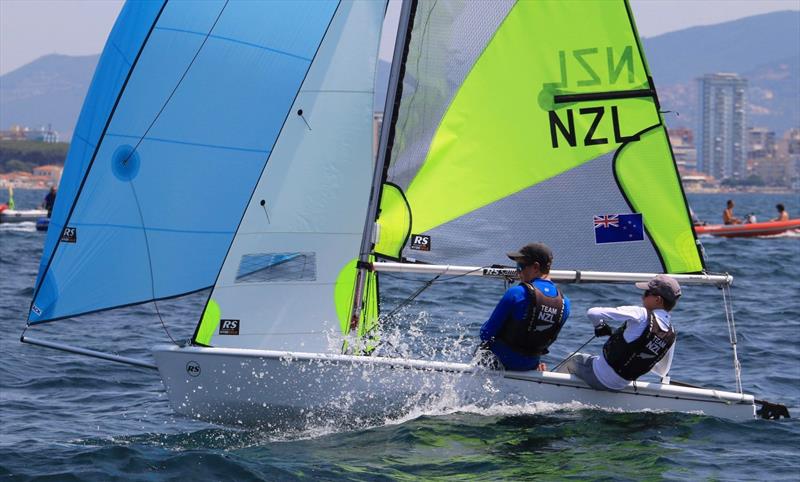Blake Hinsley and Nicholas Drummond (NZL)  - Day 4 of the 2019 RS Feva World Championships, Follonica Bay, Italy - photo © Elena Giolai / Fraglia Vela Riva