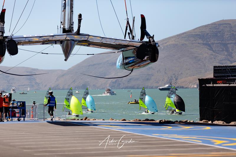 RS Fevas were part of the SailGP Inspire Regatta at SailGP Christchurch - March 19, 2023 photo copyright Justin Mitchell taken at Naval Point Club Lyttelton and featuring the RS Feva class