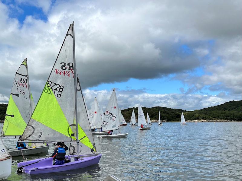 Kippford Week 2023 - Coming up to combined Handicap 2 & 3 race start on Tuesday, shortly before the flag drops, SYC cadets (RS Fevas) in “pole” position! photo copyright Margaret Purkis taken at Solway Yacht Club and featuring the RS Feva class