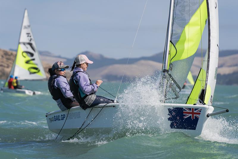 RS Fevas racing in the SailGP Inspire program - Lyttelton - March 22, 2024 photo copyright Justin Mitchell taken at Naval Point Club Lyttelton and featuring the RS Feva class