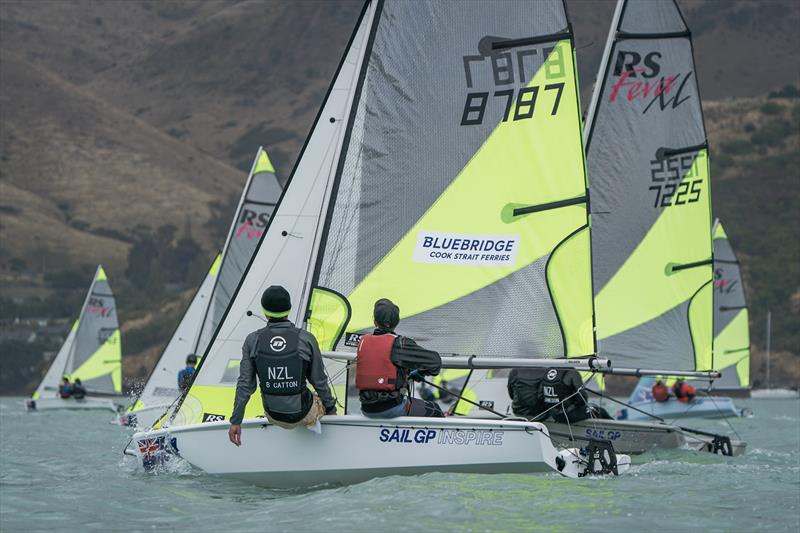 RS Fevas racing in the SailGP Inspire program - Lyttelton - March 23, 2024 photo copyright Justin Mitchell taken at Naval Point Club Lyttelton and featuring the RS Feva class