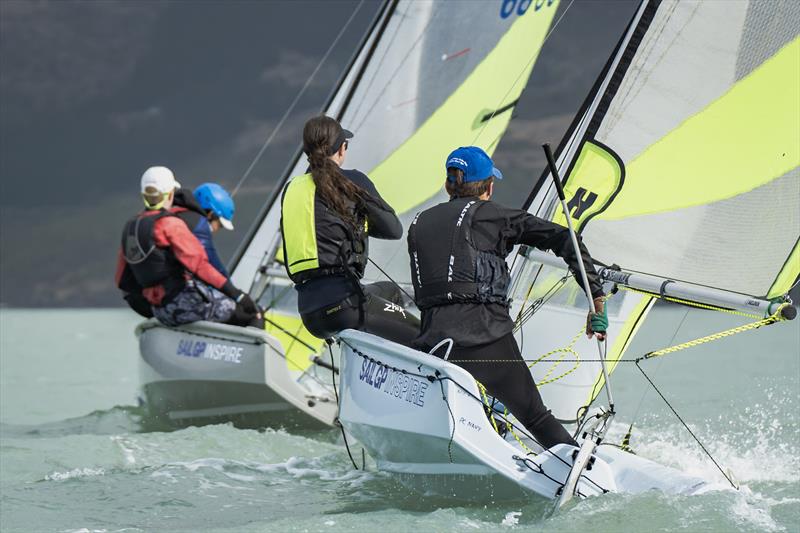 RS Fevas racing in the SailGP Inspire program - Lyttelton - March 23, 2024 photo copyright Justin Mitchell taken at Naval Point Club Lyttelton and featuring the RS Feva class