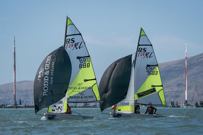 RS Fevas racing in the SailGP Inspire program - Lyttelton - March 23, 2024 photo copyright Justin Mitchell taken at Naval Point Club Lyttelton and featuring the RS Feva class