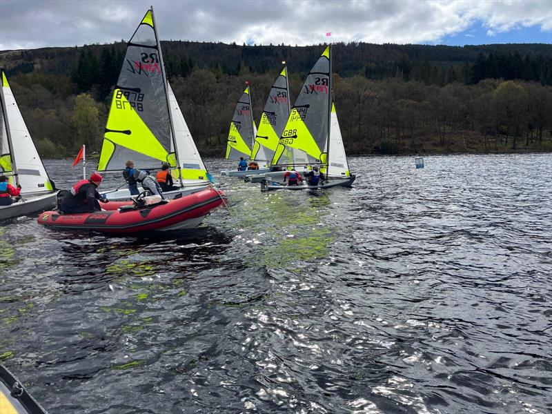 Day 2 startline during the Scottish RS Feva Travellers at Loch Venachar photo copyright Duncan Hepplewhite taken at Loch Venachar Sailing Club and featuring the RS Feva class
