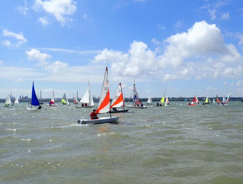 A bumper sized fleet made up of youth sailors from a number of clubs getting started before the wind really kicked in photo copyright Paul Vickers taken at Netley Sailing Club and featuring the RS Tera class