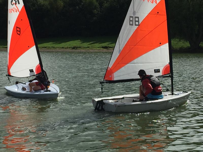 Nip and tuck between Robertson and Frost during the Sutton Bingham RS Tera Open photo copyright Chris Jones taken at Sutton Bingham Sailing Club and featuring the RS Tera class