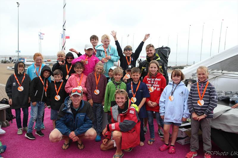 Regatta fleet with ASWC coaches at the RS Tera World Championships photo copyright Giles Smith taken at Weymouth & Portland Sailing Academy and featuring the RS Tera class