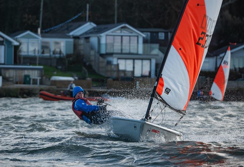Sam Osbourne leading race 1 during the Isle of Wight Tera Championships photo copyright Patrick Condy taken at Gurnard Sailing Club and featuring the RS Tera class