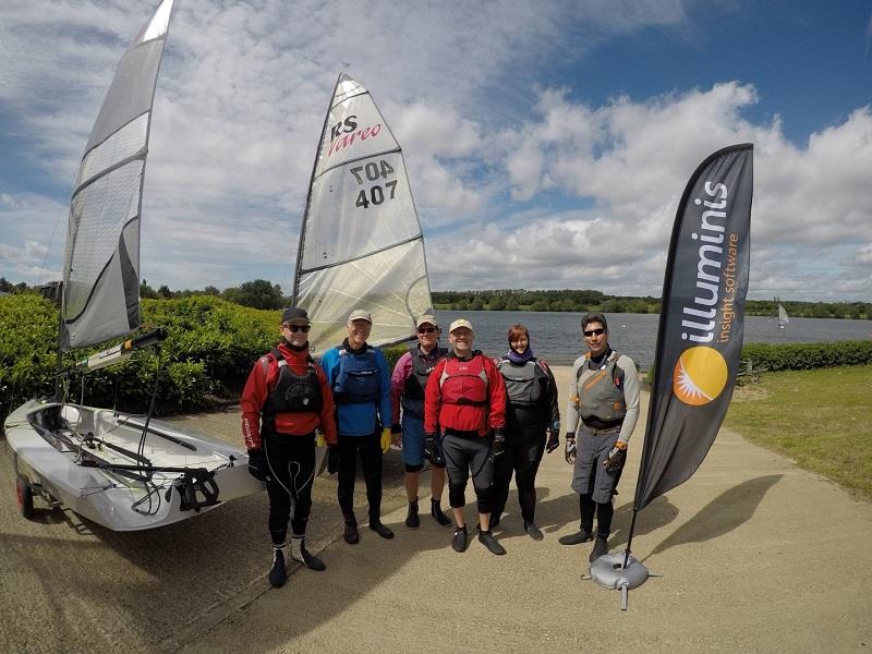 (l-r) Howard Astley-Jones, Kevin Weatherhead, Luke Fisher, Paul North, Cheryl Wood, Nick Crickmore at the Illuminis Milton Keynes RS Vareo Open photo copyright Brian Naylor taken at Milton Keynes Sailing Club and featuring the RS Vareo class