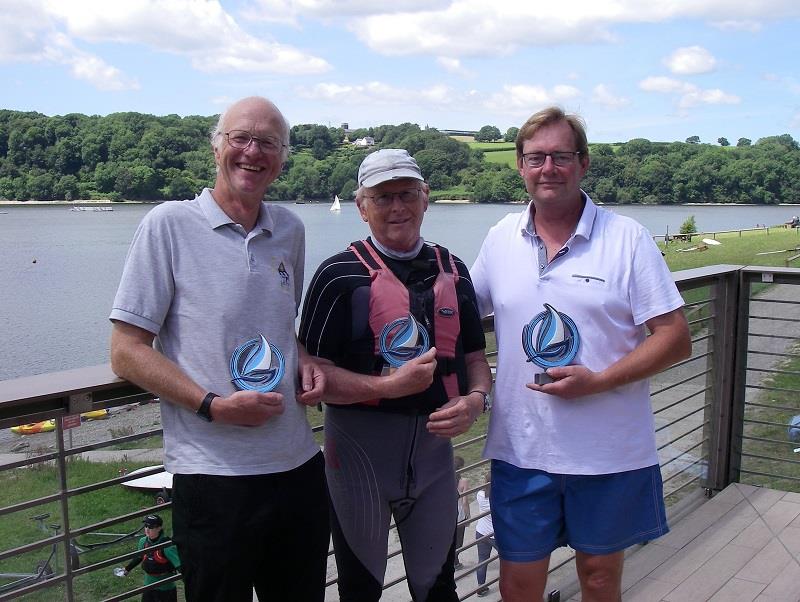 Llandegfedd RS Vareo Open winners (l-r) 2nd place Kevin Weatherhead from South Cerney SC, 3rd place Chris Smith form Llandegfedd SC, 1st place Luke Fisher from Emberton Park photo copyright Llandegfedd SC taken at Llandegfedd Sailing Club and featuring the RS Vareo class