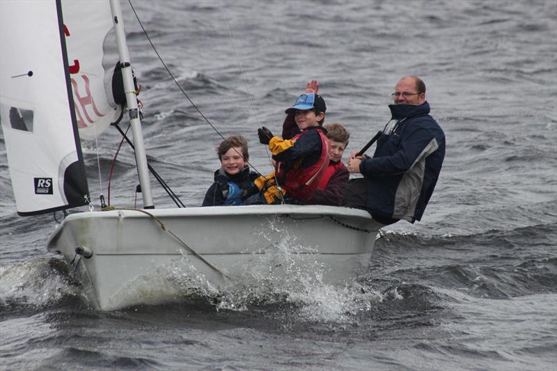 Nathan Scarll with many happy smiling faces of new recruits during the Hollingworth Lake SC Push the Boat Out day photo copyright Martin Watts taken at Hollingworth Lake Sailing Club and featuring the RS Vision class