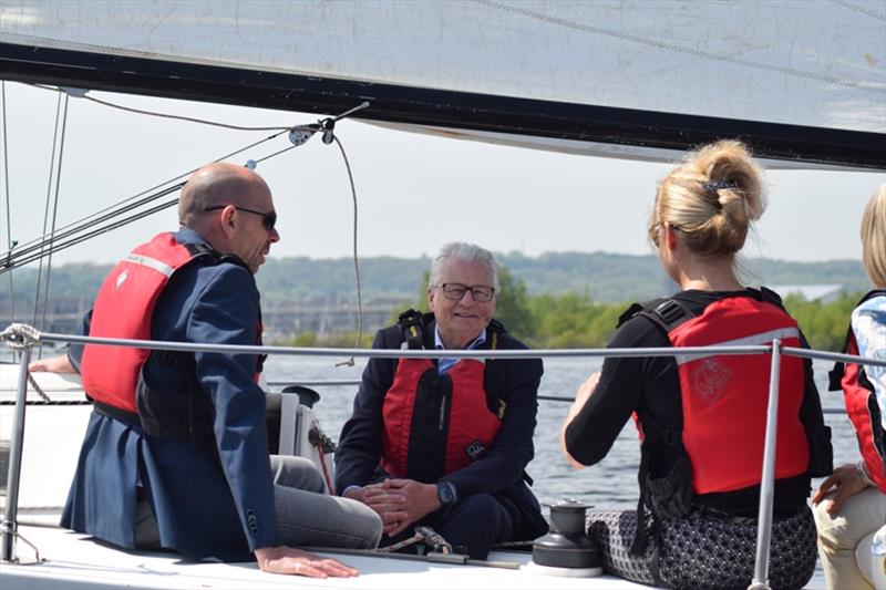 Lord Dafydd Ellis Thomas sailing in Cardiff Bay - photo © RYA Cymru Wales