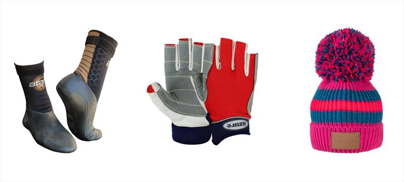 Atan Gecko Wetsuit Boots from the OTC; Azure Sailing Gloves; Swimbler waterproof bobblehats - photo © RYA