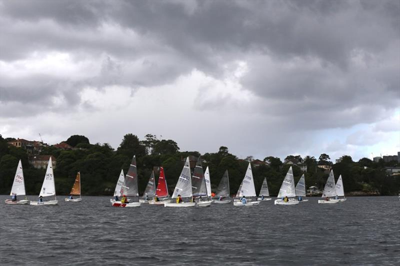 Sabot fleet racing – spark sails red (Meg Ellis); orange (Zach Tait) photo copyright Sam Gong taken at Lane Cove 12ft Sailing Skiff Club and featuring the Sabot class