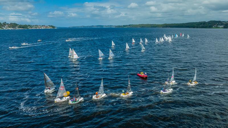 Fleet at the gybe mark during the 58th Sabot National Championship photo copyright Lisa Skelton Photography taken at Teralba Amateur Sailing Club and featuring the Sabot class