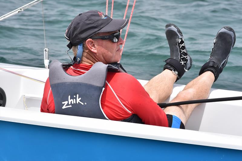 Light winds gave sailors reason to kick their feet up while waiting for breeze - 2020 Sabre National Championship photo copyright Harry Fisher taken at Wallaroo Sailing Club and featuring the Sabre class