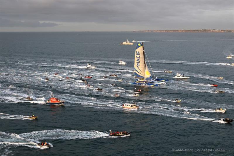 First images of the trimaran MACIF and Francois Gabart as they arrive in Brest after the record time for a solo circumnavigation photo copyright Jean-Marie Liot taken at  and featuring the  class