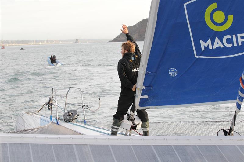 First images of the trimaran MACIF and Francois Gabart as they arrive in Brest after the record time for a solo circumnavigation photo copyright Jean-Marie Liot taken at  and featuring the  class