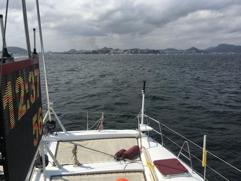 Windbot in position in clear breeze on the bow of a race committee vessel on one of the three courses on Guanabara Bay, 2016 Olympic Regatta photo copyright John Parrish taken at  and featuring the  class