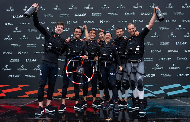 New Zealand SailGP Team celebrates winning the Great Britain Grand Prix on Race Day 2 of the Great Britain Sail Grand Prix | Plymouth in Plymouth, England. 31st July 2022 photo copyright Bob Martin for SailGP taken at Royal New Zealand Yacht Squadron and featuring the  class