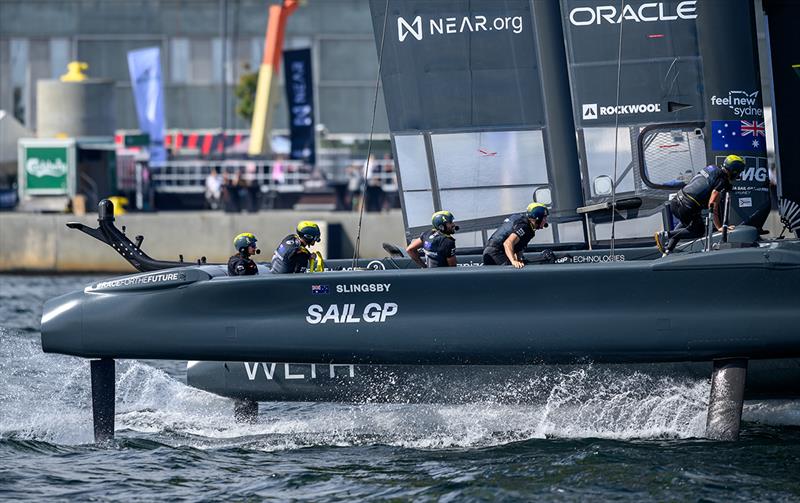Crown Princess Mary of Denmark gets behind the wheel of The Australia SailGP Team in ‘royal race' at ROCKWOOL Denmark Sail Grand Prix photo copyright Ricardo Pinto for SailGP taken at  and featuring the  class