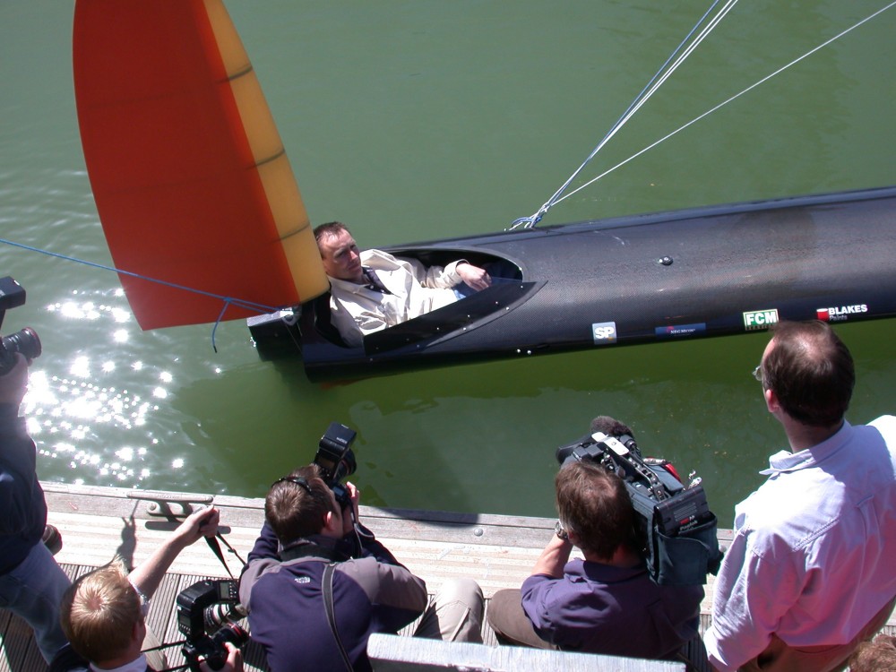 Paul Larsen in the pilot seat of SailRocket photo copyright Mark Jardine taken at  and featuring the Sailrocket class