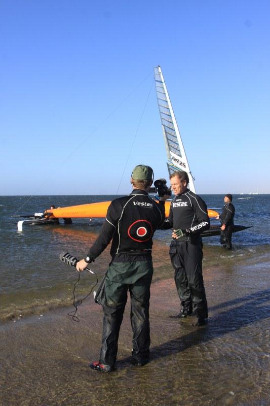 Patchy winds in Walvis Bay don't provide record conditions for Vestas Sailrocket photo copyright Helena Darvelid / Sailrocket taken at  and featuring the Sailrocket class