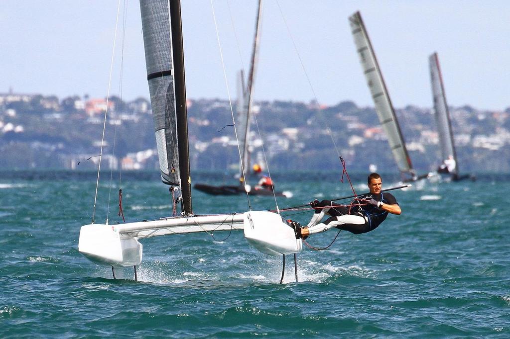 Blair Tuke (NZL) A-class catamaran World Championships, Day 1, Takapuna February 11, 2014 - photo © Richard Gladwell www.photosport.co.nz