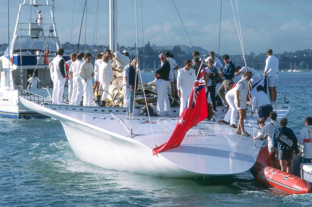 Sir Michael Fay's Big Boat KZ-1 on her launch day in Auckland 1988 photo copyright Paul Todd/Outside Images http://www.outsideimages.com taken at  and featuring the  class