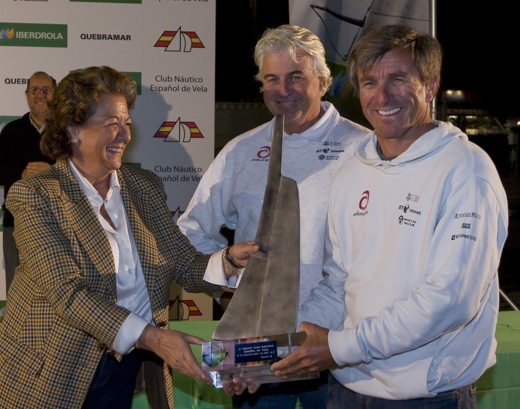 Murray Jones (NZL) right, and Brad Butterworth (NZL) receive the Desafio Trophy for Team Alinghi. photo copyright Carlo Borlenghi/ Alinghi http://www.alinghi.com taken at  and featuring the  class