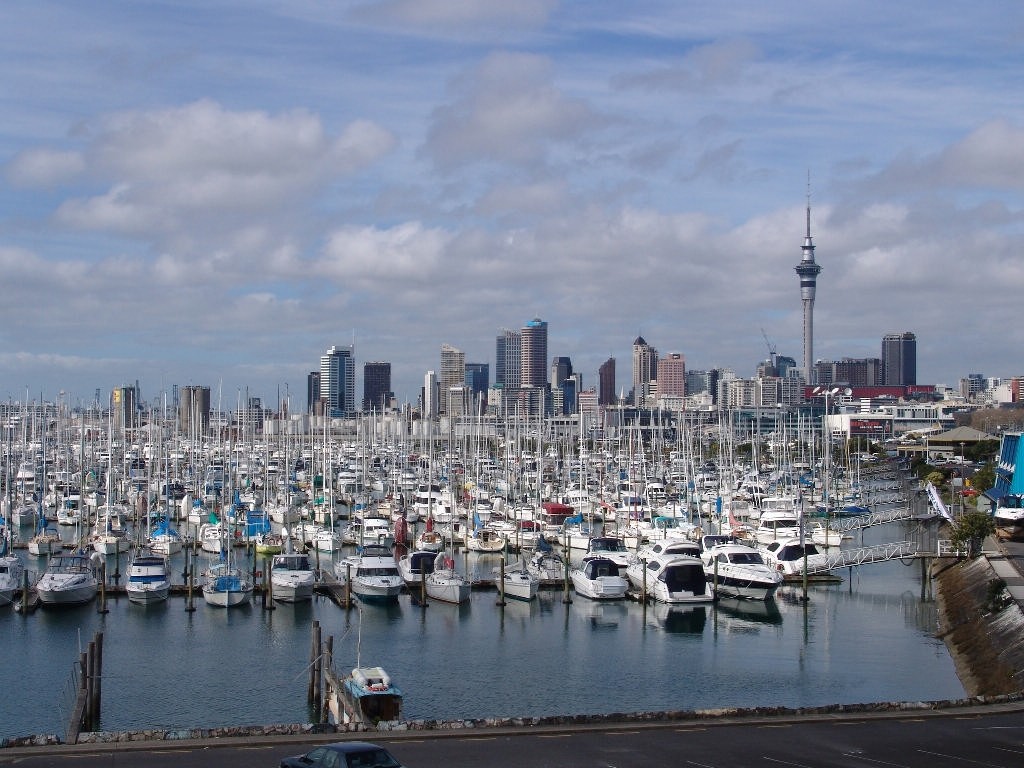 One third of the Westhaven Marina, which is wholly owned by the Auckland City Council, with the Wynyard Precinct in the background - photo © Sail-World.com/NZ 