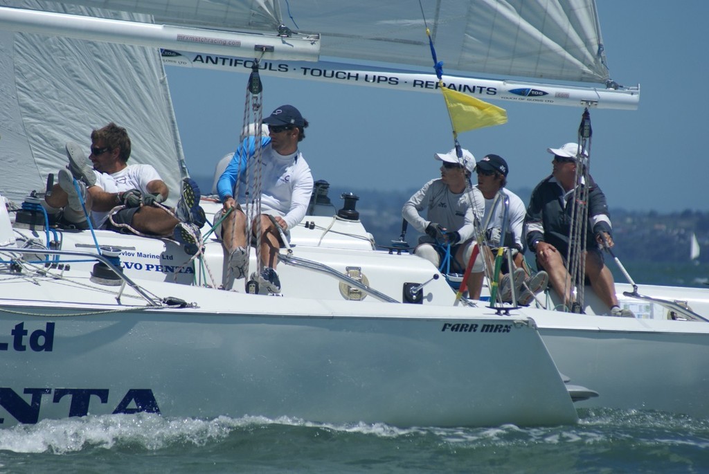 Rod Davis to windward of Ben Ainslie, 2008 NZ Match Racing Championships - Day 4 - photo © Richard Gladwell www.photosport.co.nz