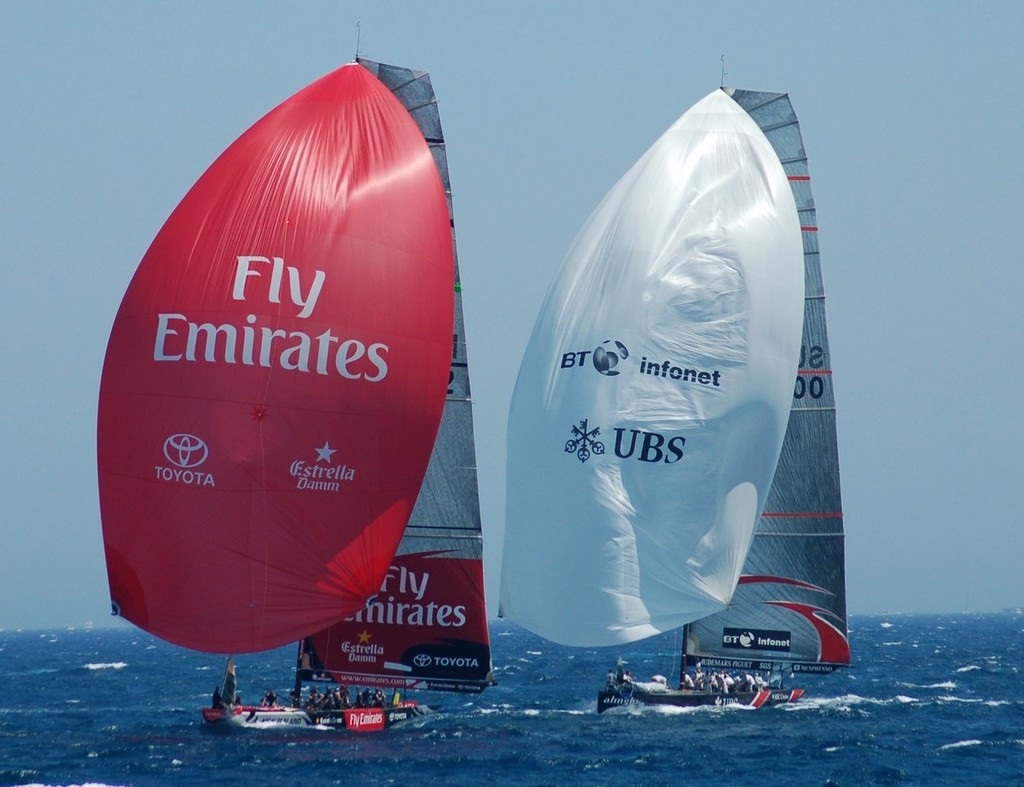 NZL-92 drives over Alinghi to take the lead in Race 7, America&rsquo;s Cup 32 photo copyright Valenciasailing.com http://www.valenciasailing.com taken at  and featuring the  class