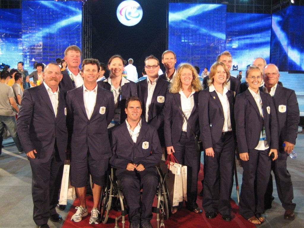 Australian Paralympic Team: Athletes - Aaron Hill, Rachael Cox, Daniel Fitzgibbon, Colin Harrison, Graeme Martin, Russell Boaden; Coaches - Greg Omay, Adrian Finglas; Section Manager - Sarina Macpherson; Physio - Sue Crafer; PCA - Linnea Korsell; Boatpersons - Timothy Lowe, Jeffery Milligan 
 photo copyright George Layton taken at  and featuring the  class