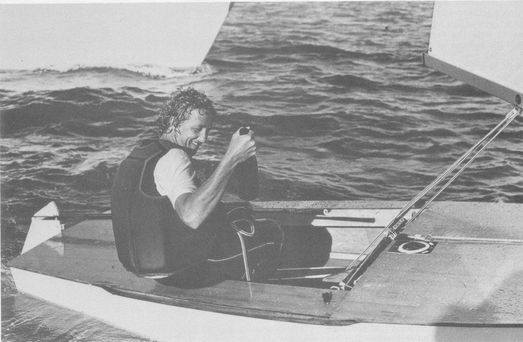 Peter Lester (NZL) celebrates his World Championship win in 1977, Takapuna photo copyright NZ Yachting taken at  and featuring the  class