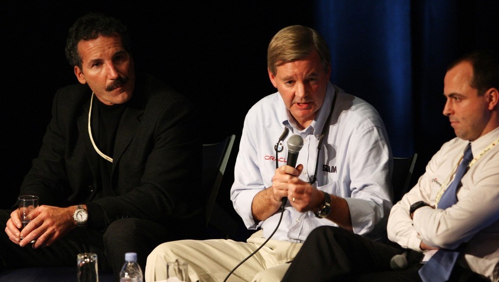 Tom Ehman makes a point at the World Yacht Racing Forum. L-R Paul Cayard, Olympic, Volvo and America’s Cup Skipper, Tom Ehman BMW Oracle, head of external affairs and Stephan Kandler, K-Challenge. - photo © onEdition www.onEdition.com