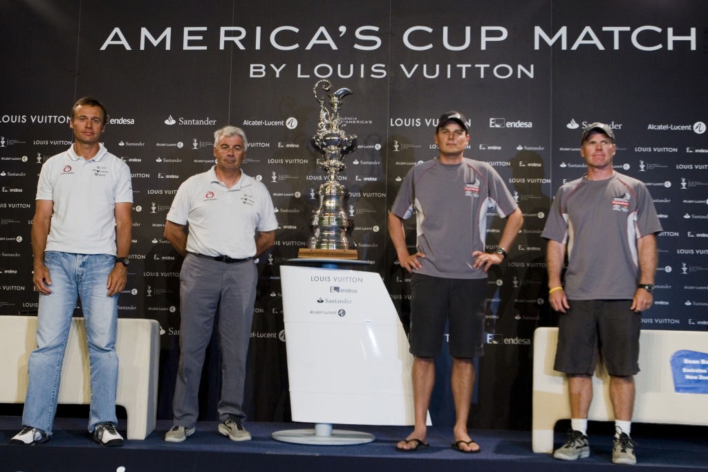 Ernesto Bertarelli, Brad Butterworth (Alinghi) with Dean Barker and Terry Hutchinson (Emirates Team New Zealand) representing the two teams for the 32nd America’s Cup - photo © ACM 2007/Carlo Borlenghi