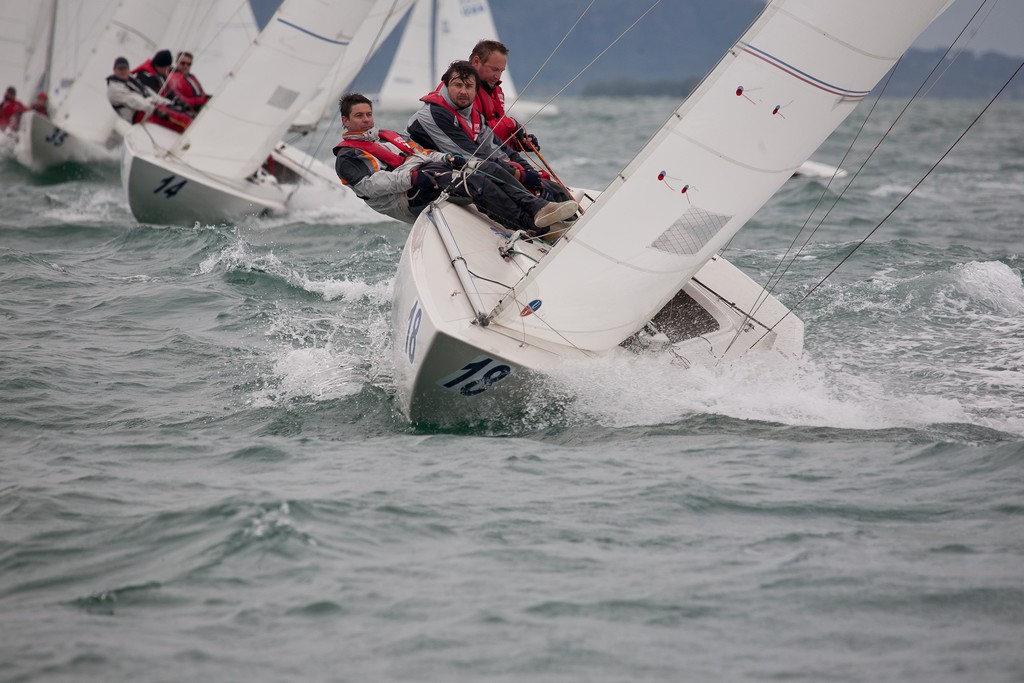 Mooloolaba skipper David Turton, ``Harold Holt``, winner of race 3 Day 2, leading the fleet, Etchells Australasian Winter Championship 2011 photo copyright Kylie Wilson Positive Image - copyright http://www.positiveimage.com.au/etchells taken at  and featuring the  class